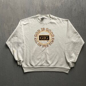 Vintage God Is Good GIG Graphic Sweatshirt Men XXL White 90s Jerzees